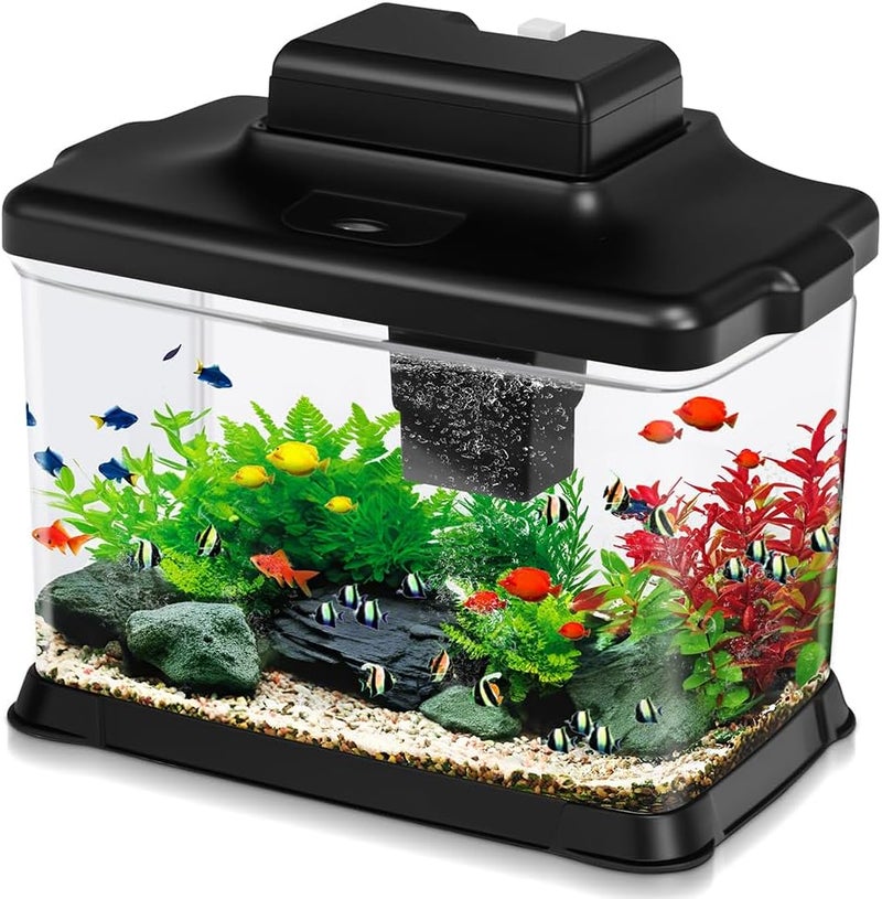 DATOO Small Fish Tank Ultra-Clear 1.6 Gallon Aquarium Starter Kits with LED Lighting and Filter System Beginner-Friendly Mini Betta Aquarium for Small Fish Shrimp Desktop Room Decoration - Image 1